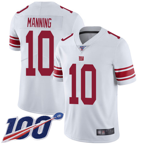 Men New York Giants #10 Eli Manning White Vapor Untouchable Limited Player 100th Season Football NFL Jersey